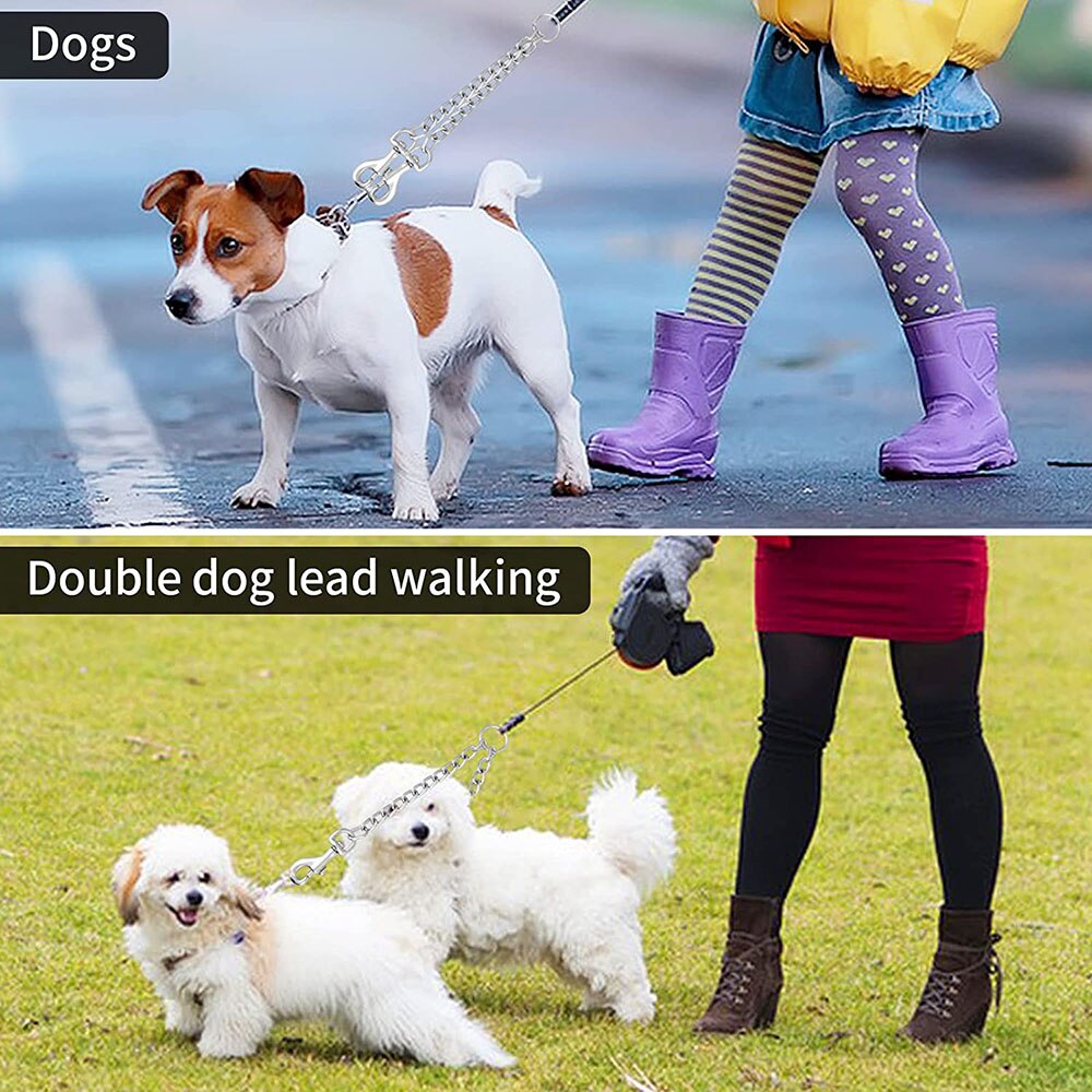 Durable Metal Double Dog Lead Rope | Chew Proof & Tangle Free Dual Dog Leash Splitter for Walking Two Dogs
