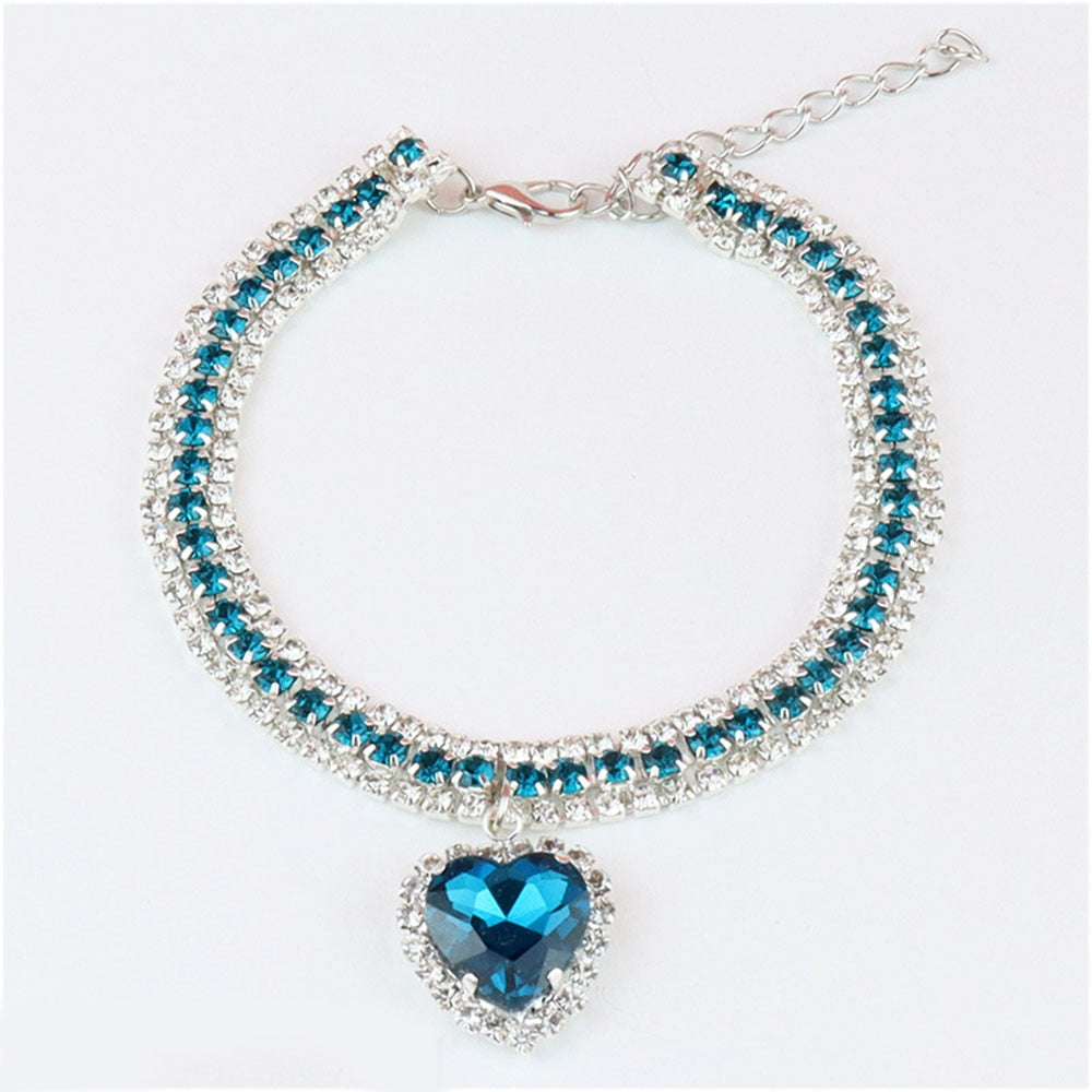 Rhinestone Cat Necklace Crystal Heart Pendant | Bling Pet Collar for Cats & Small Dogs | Stylish and Comfortable
