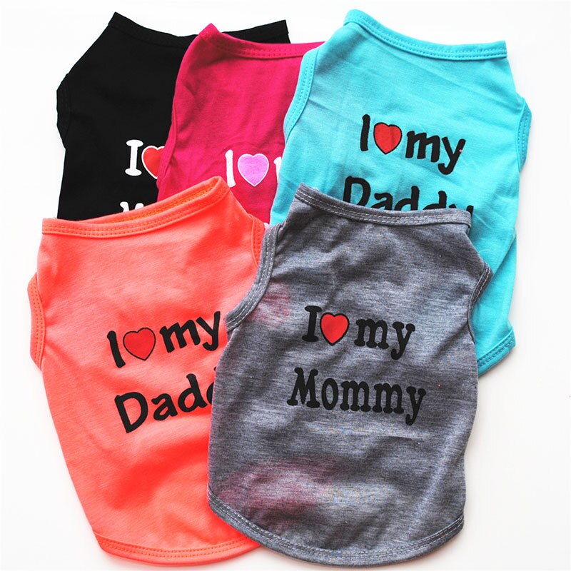Soft Cotton Dog T-shirt | Classic "I Love My Daddy/Mommy" Print for Small Dogs & Cats | Comfortable Puppy Vest