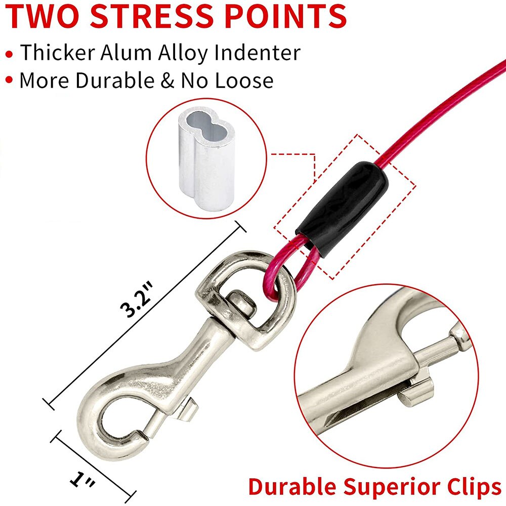 Heavy Duty Dog Tie-Out Cable | Steel Cable Leash for Dogs Up to 135 Pounds with Strong Carabiner Clip