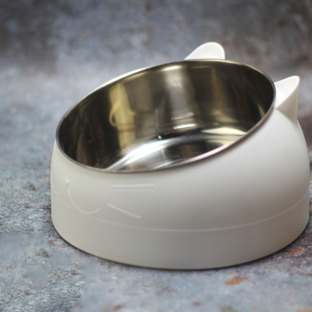 15-Degree Raised Stainless Steel Pet Bowl | Non-Slip Elevated Feeder for Cats & Small Dogs