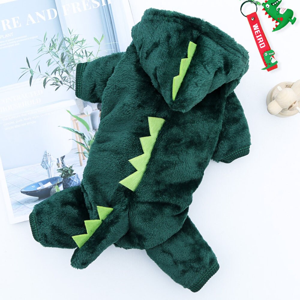 Cute Dinosaur Pet Hoodie | Adorable Dino Design Warm Fleece Pet Costume for Small Dogs and Cats, Perfect for Halloween or Winter