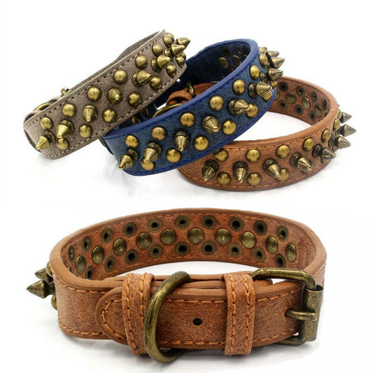 Bronze Spiked Studded Leather Dog Collar | Durable Anti-Bite Pet Accessory for All Sizes