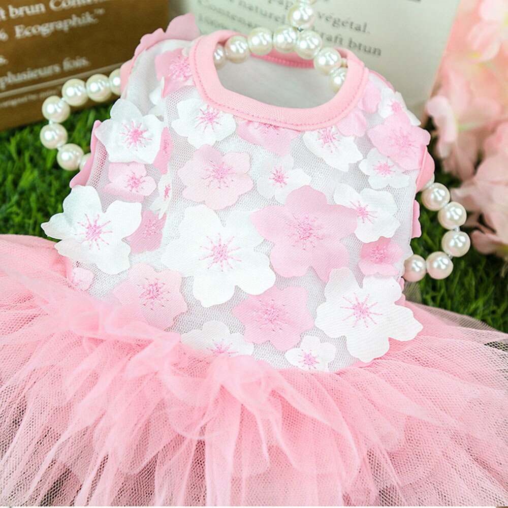 Lace Chiffon Floral Pet Dress | Summer Wedding Party Costume for Small Dogs & Cats