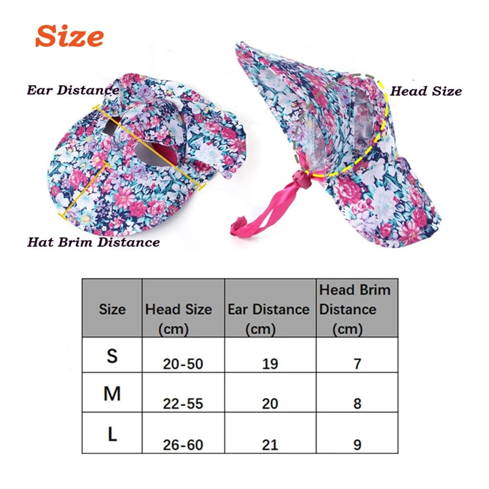 Floral Pet Sun Hat with Ear Holes | Adjustable Summer Dog Sunbonnet with Lace-up for Female Puppies