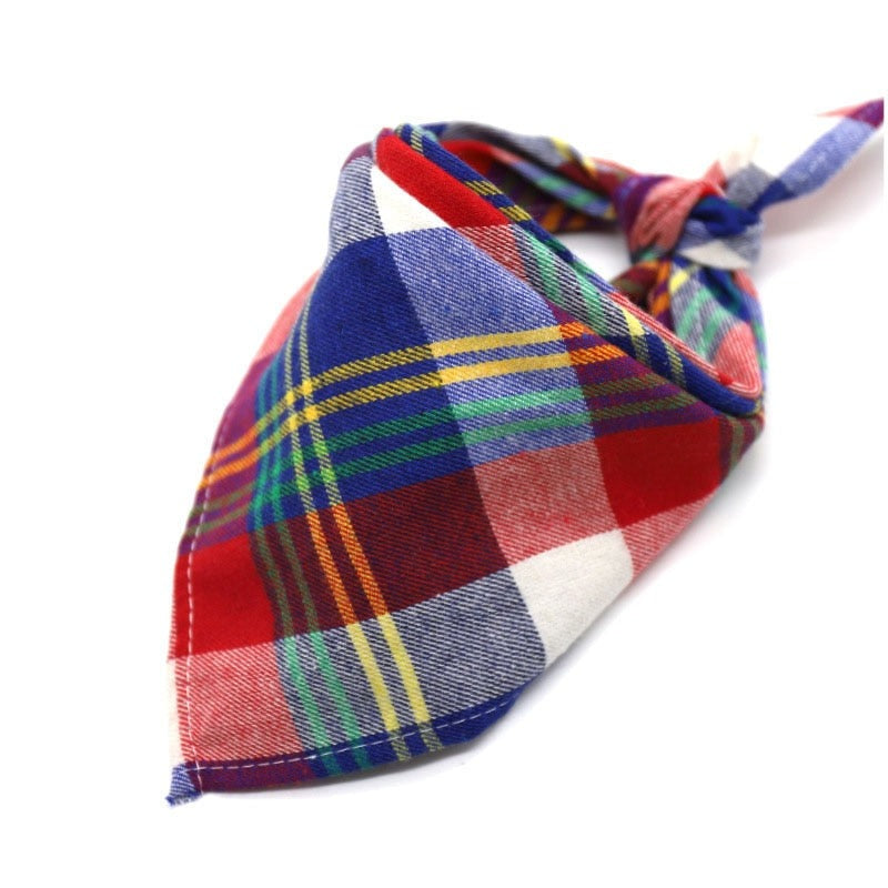 Plaid Pet Bandana Cotton Handkerchief | Soft and Comfortable Triangular Bandanas for Dogs and Cats