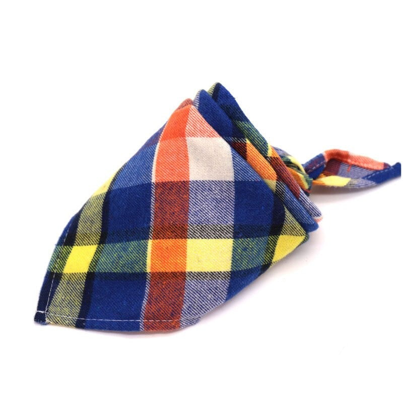 Plaid Pet Bandana Cotton Handkerchief | Soft and Comfortable Triangular Bandanas for Dogs and Cats