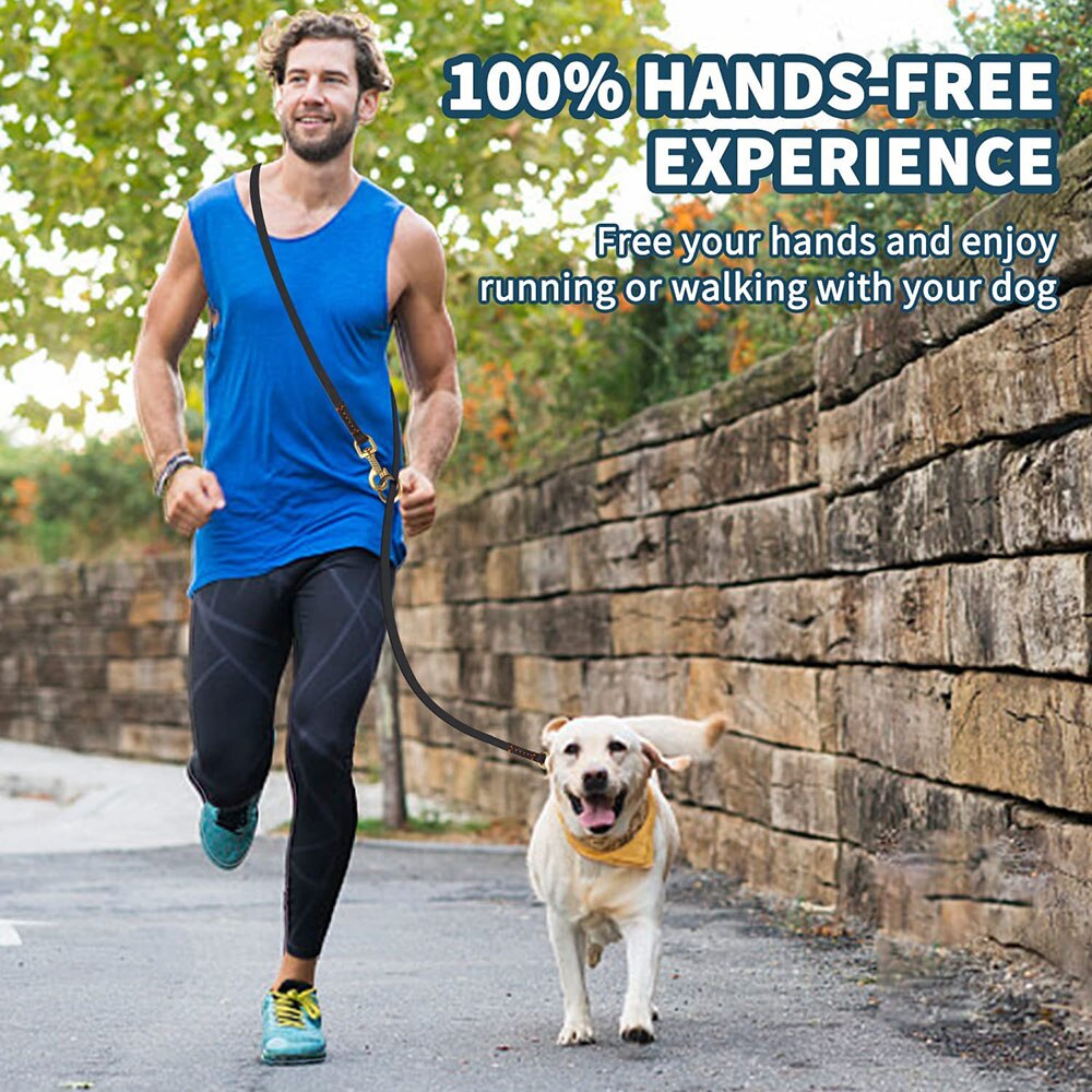 Multi-Functional Leather Dog Leash | Adjustable Hands-Free & Crossbody Pet Leash for Walking & Training