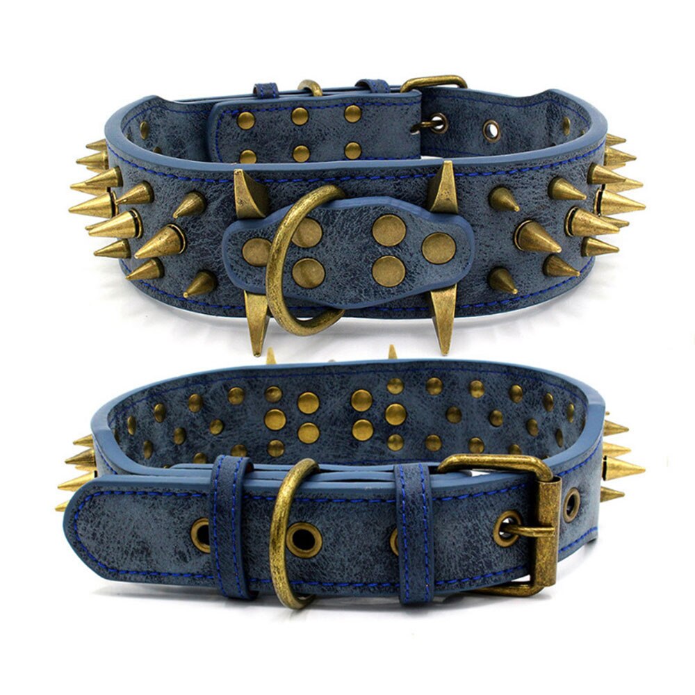 Heavy Duty Spiked Leather Dog Collar | Sharp Spikes for Extra Large Dogs Prevents Bites and Provides Comfort