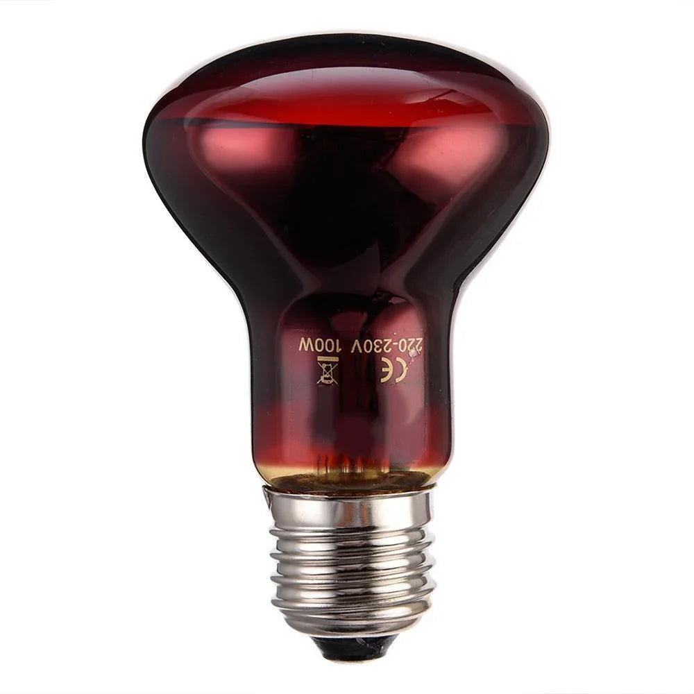 220V Infrared Heating Lamp for Poultry & Pets | E27 Red Heat Bulb 25W-100W with UVA for Reptiles & Amphibians