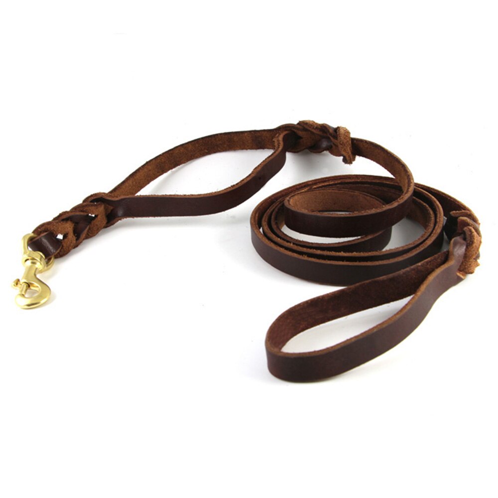 Braided Leather Dog Leash with Traffic Handle | Durable Two-Handle Design for Training Bulldogs and Pit Bulls