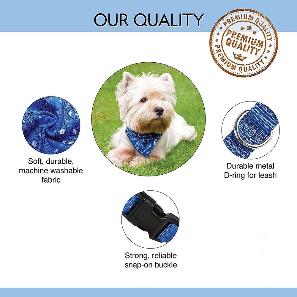 Adjustable Dog Bandana Collar Scarf for Small, Medium & Large Dogs | Pet Handkerchief Bibs and Dress-up Accessories