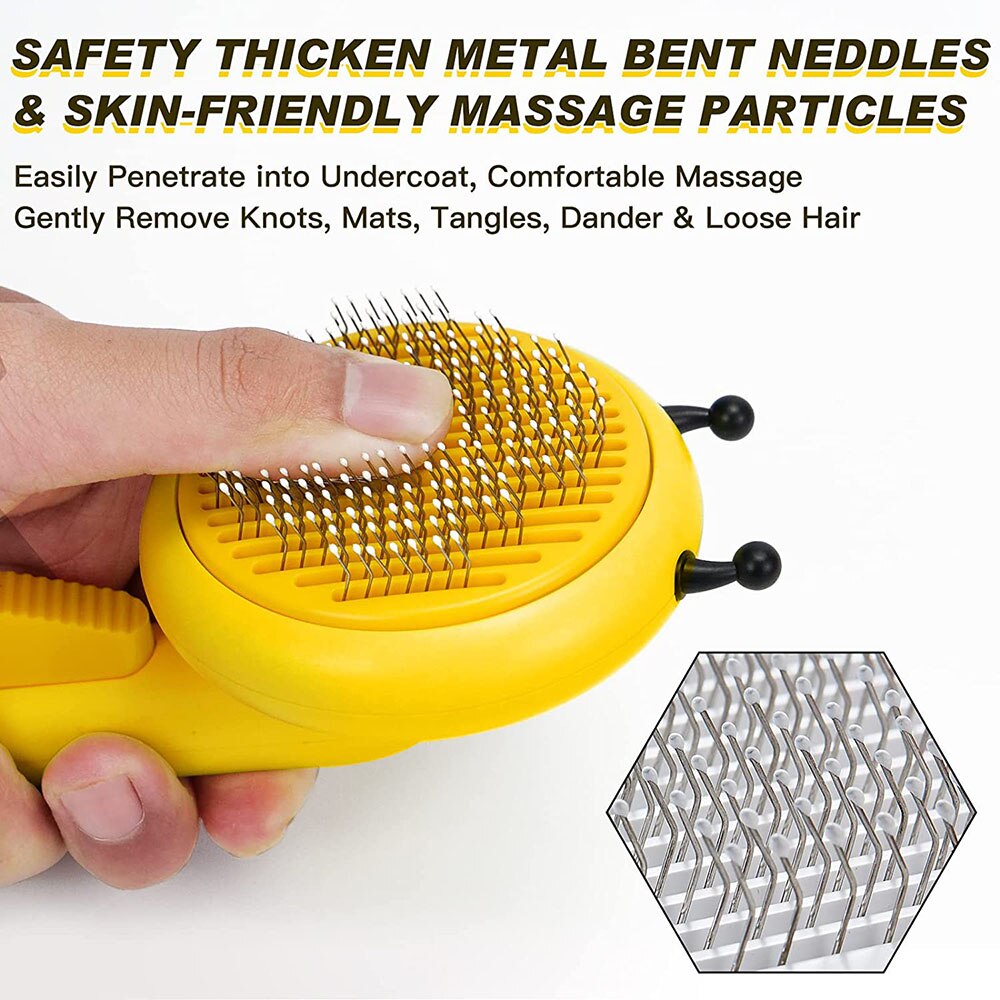 Bee Shape Pet Grooming Brush | Self-Cleaning Slicker for Cats & Dogs Removes Tangled Hair & Massages