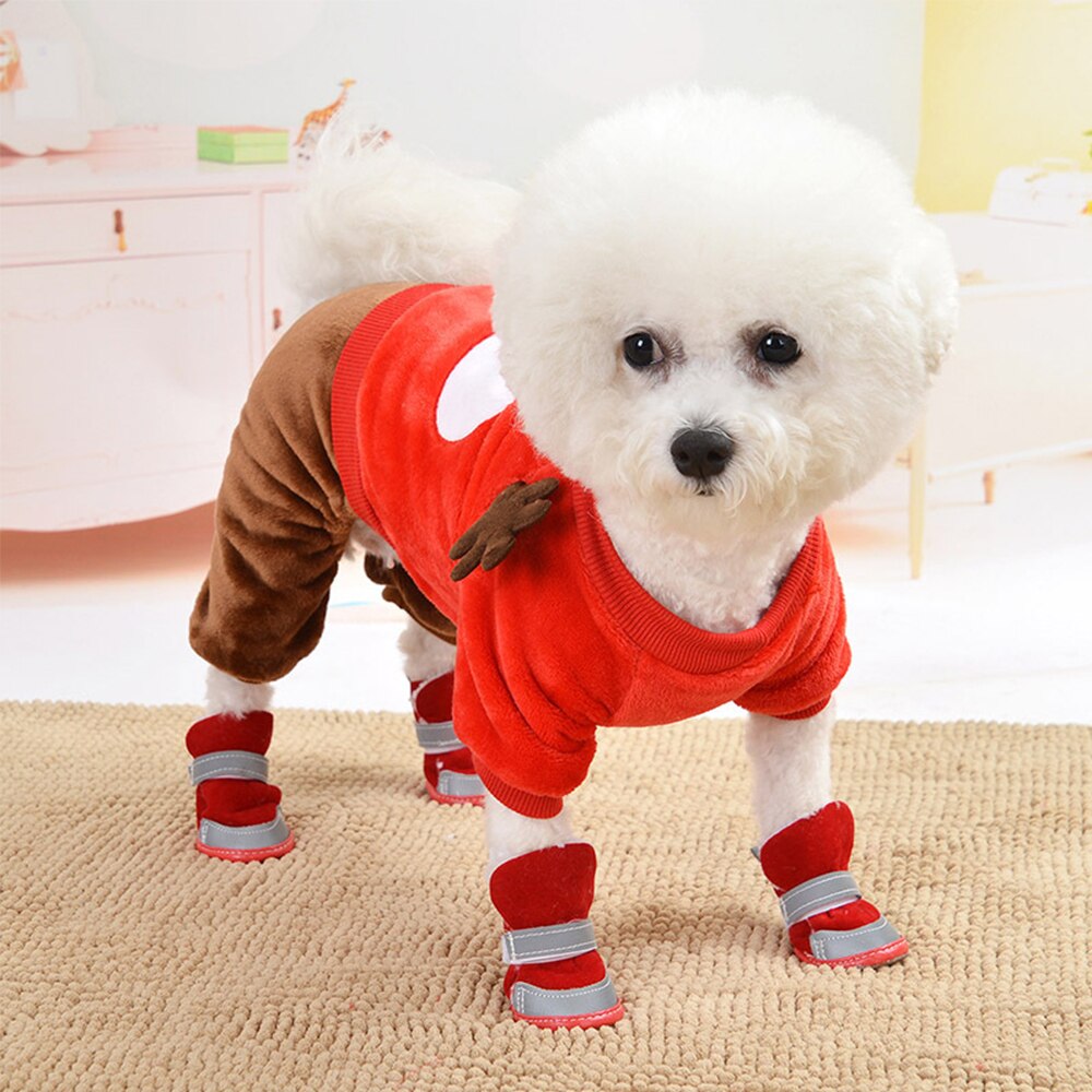 Reflective Anti-Slip Dog Boots | Warm Snow Shoes for Small & Medium Dogs, 4-Pack