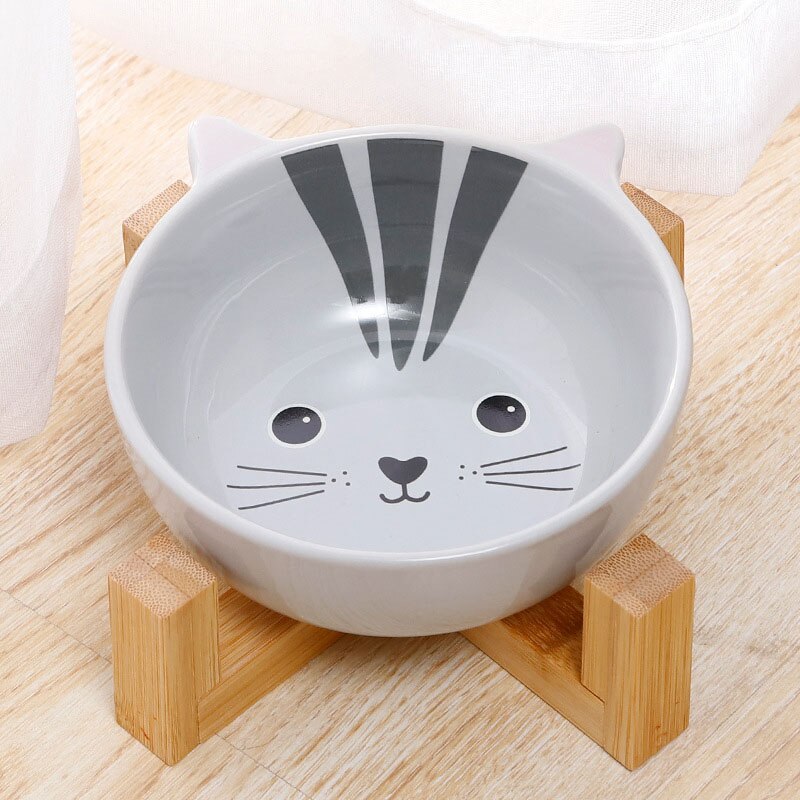 Ceramic Elevated Pet Bowl | Raised Cartoon-Printed Dog & Cat Dish with No-Spill Design for Food & Water