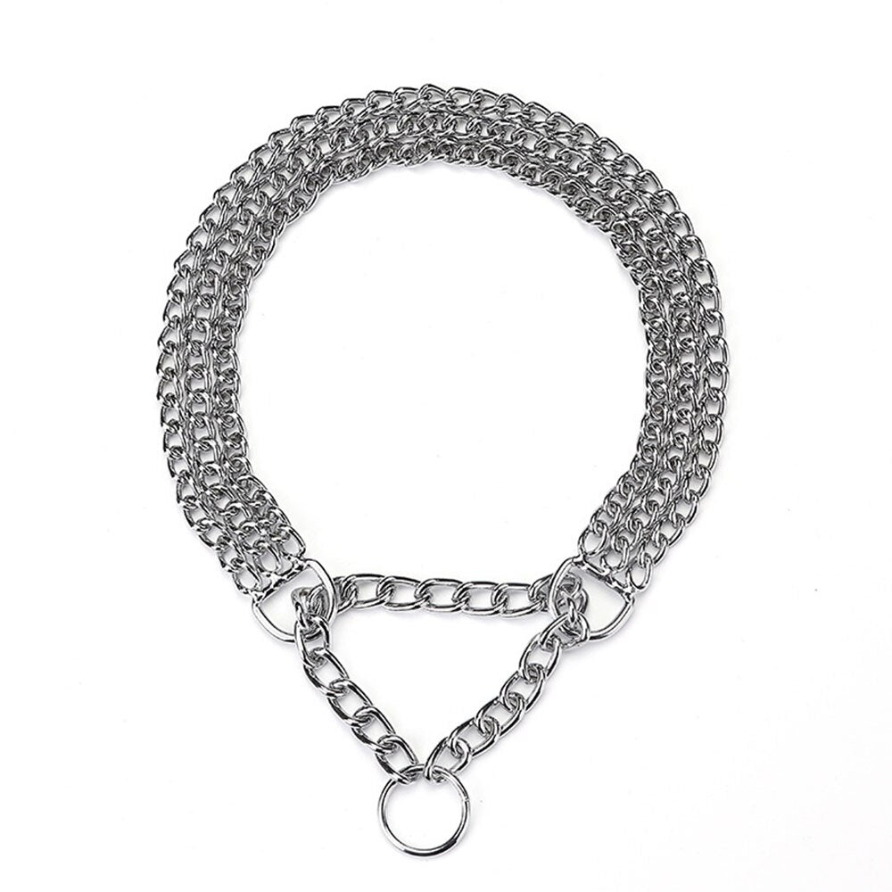 Three Row Chain Dog Training Choker Collar | No Pull, Martingale Design for Walking & Training