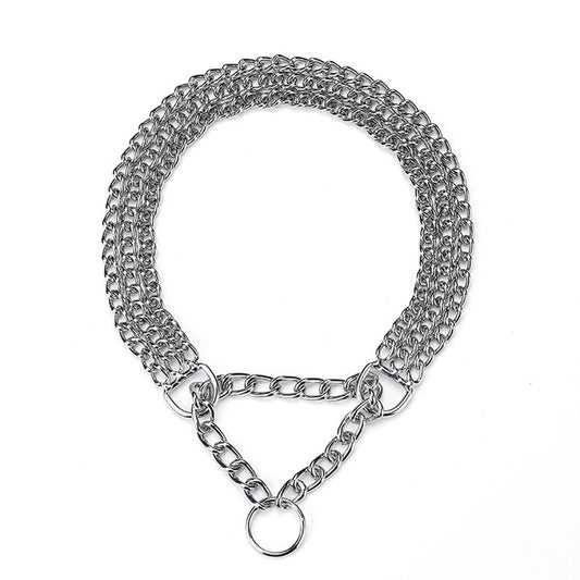 Three Row Chain Dog Training Choker Collar | No Pull, Martingale Design for Walking & Training