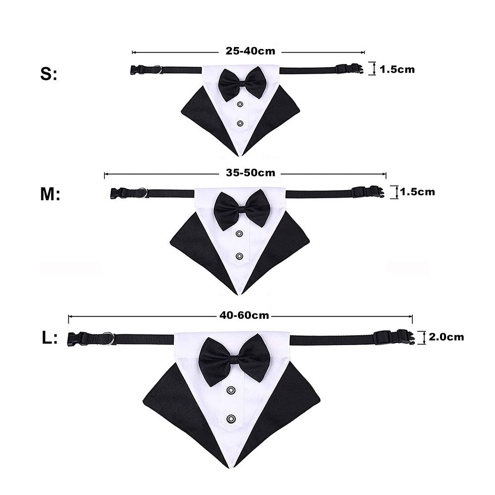Elegant Tuxedo Dog Bandana Collar | Adjustable Bow Tie Suit for Weddings and Special Occasions