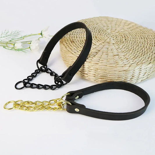 No Pull Leather Martingale Dog Collar