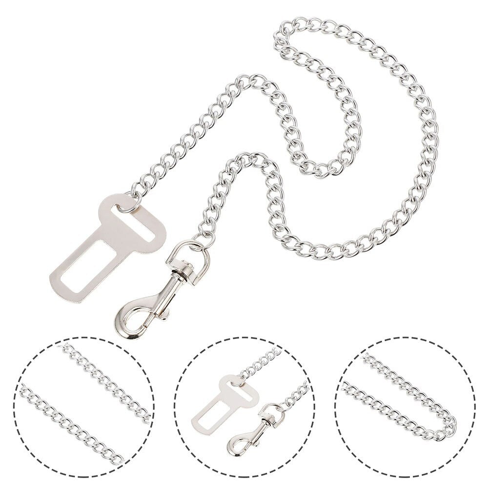 Stainless Steel Dog Car Seat Belt | Chew-Proof Safety Chain for Pet Travel