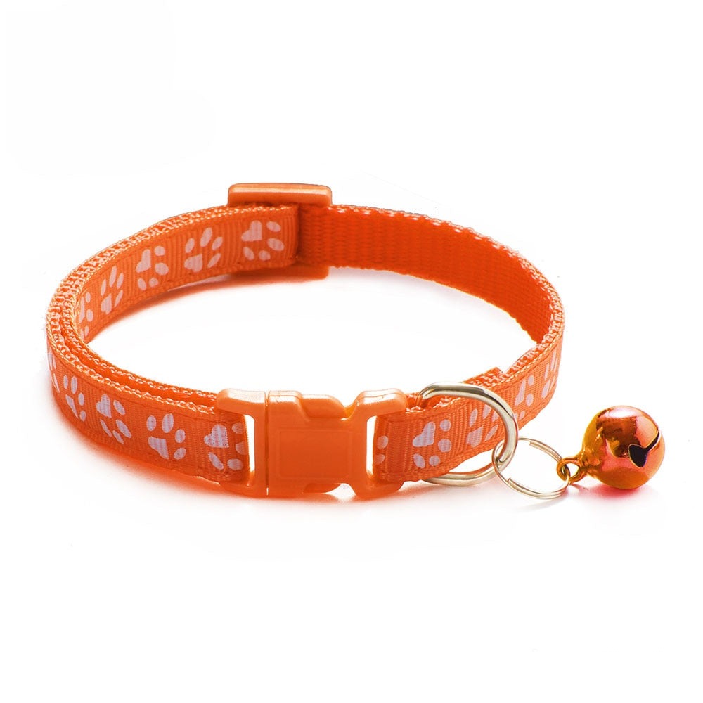 Adjustable Cat Collar with Bell | Colourful Footprint Design for Cats & Small Dogs