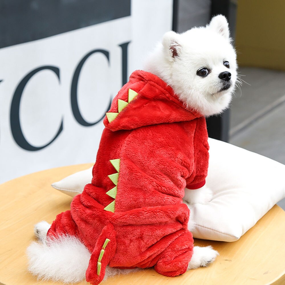 Cute Dinosaur Pet Hoodie | Adorable Dino Design Warm Fleece Pet Costume for Small Dogs and Cats, Perfect for Halloween or Winter