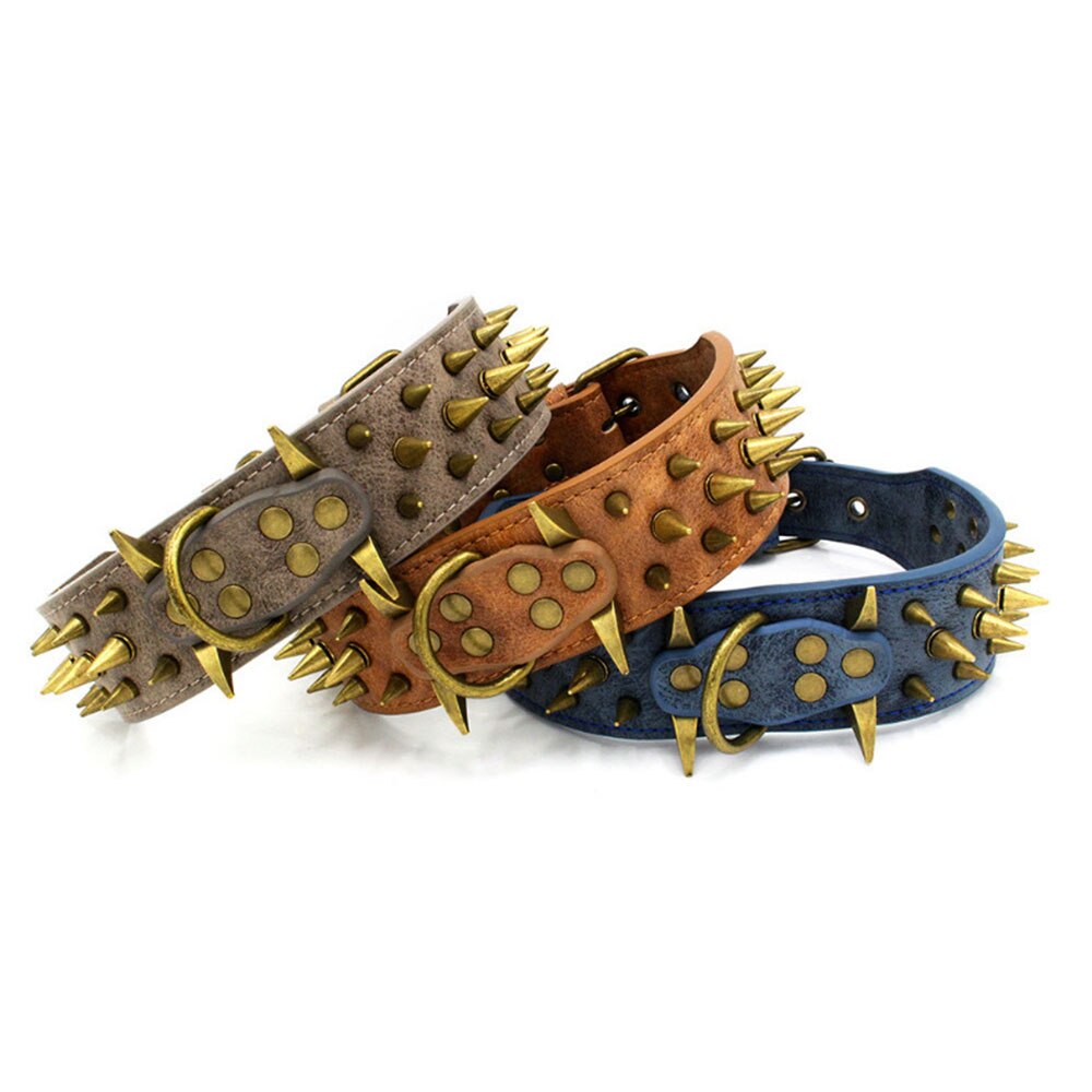 Heavy Duty Spiked Leather Dog Collar | Sharp Spikes for Extra Large Dogs Prevents Bites and Provides Comfort