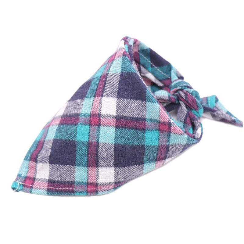 Plaid Pet Bandana Cotton Handkerchief | Soft and Comfortable Triangular Bandanas for Dogs and Cats