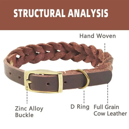 Real Leather Woven Dog Collar