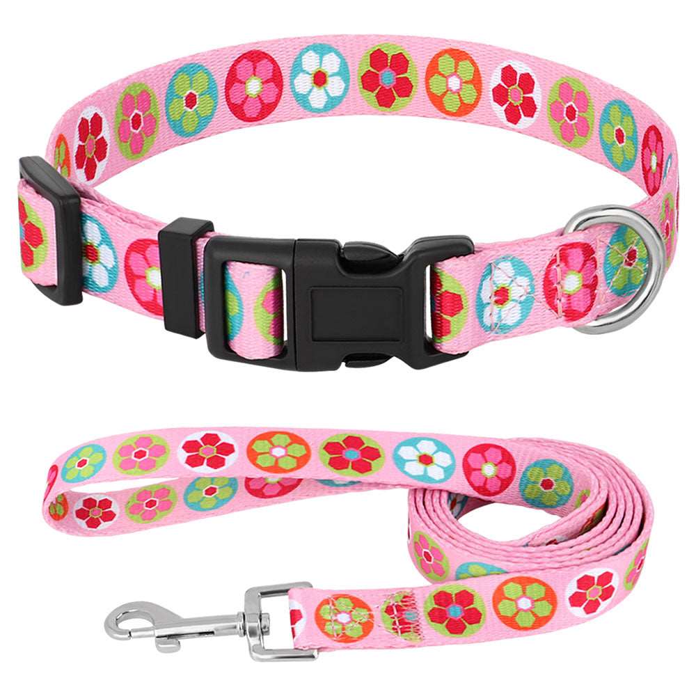 Adjustable Puppy Dog Collar and Leash Set with Cute Printed Design for Dogs and Cats | Walking Lead and Collar Combo