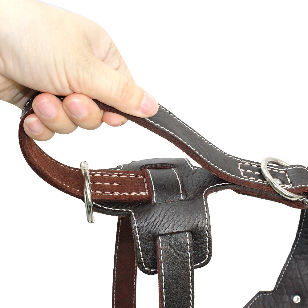Durable Genuine Leather Dog Harness | Large Dog Vest Harness with Quick Control Handle | Adjustable and Heavy Duty for Pet Safety