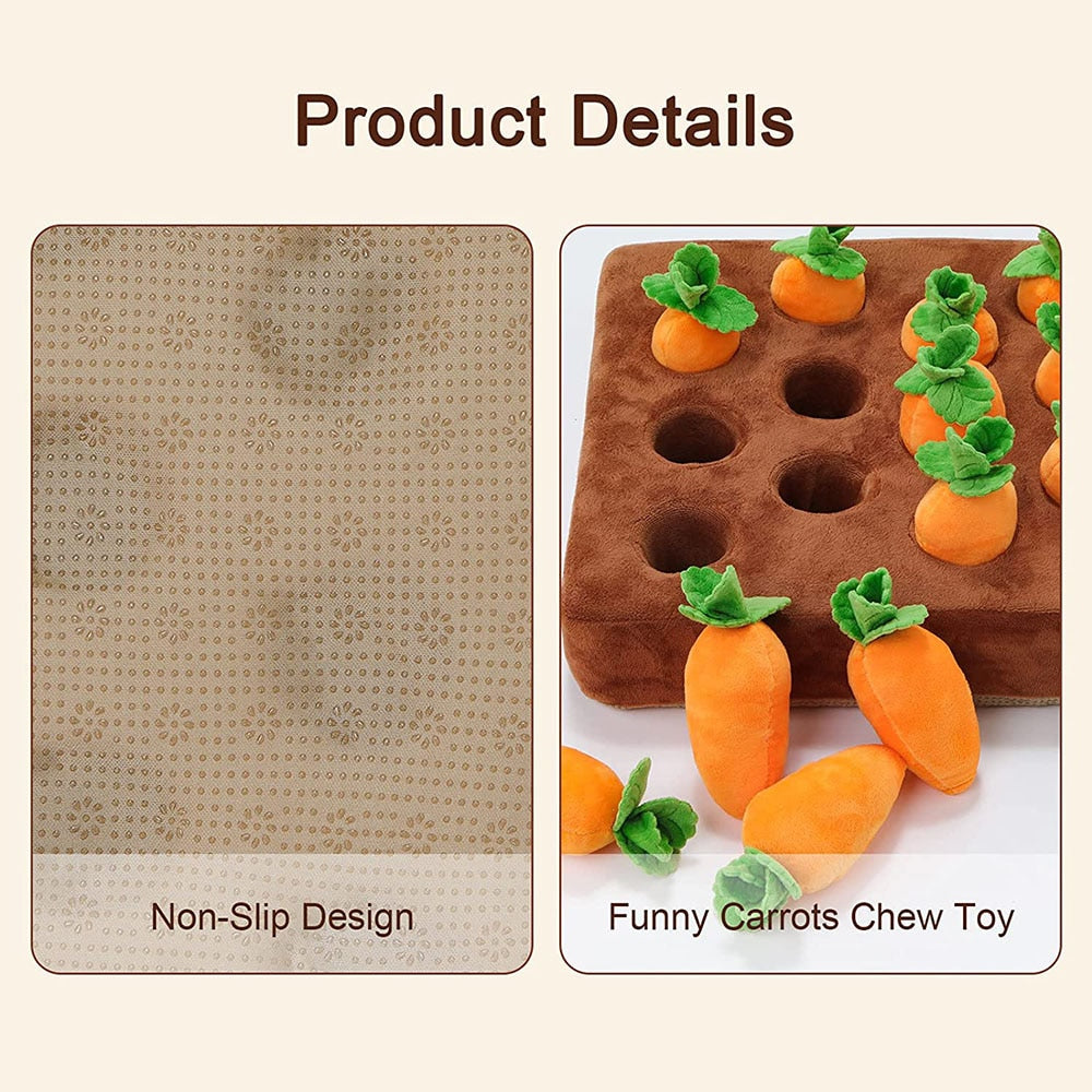 Interactive Dog Toys Carrot Snuffle Mat | Stress Relief Puzzle Toy for Dogs with 4 or 12 Chewable Carrots | Ideal for Mental Stimulation and Nosework