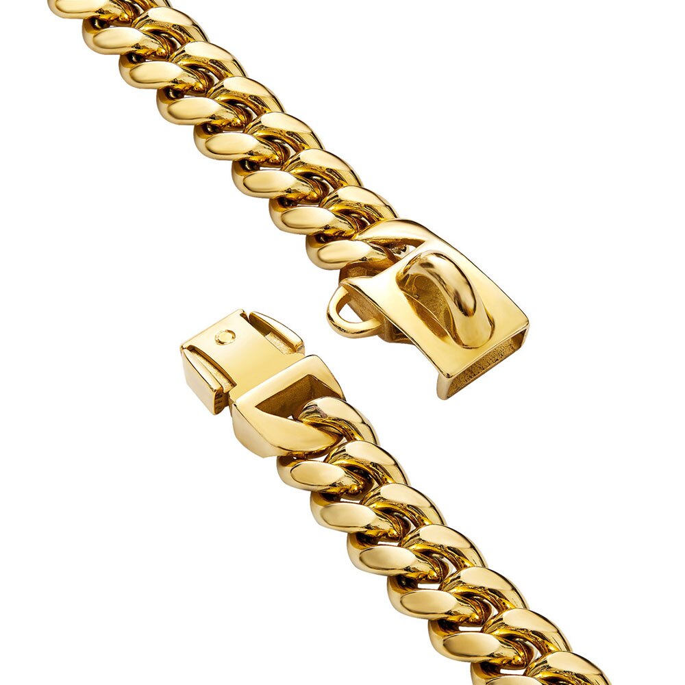 15mm Gold Dog Chain Collar | Strong Stainless Steel Cuban Link Necklace for Dogs with Heavy-Duty Buckle
