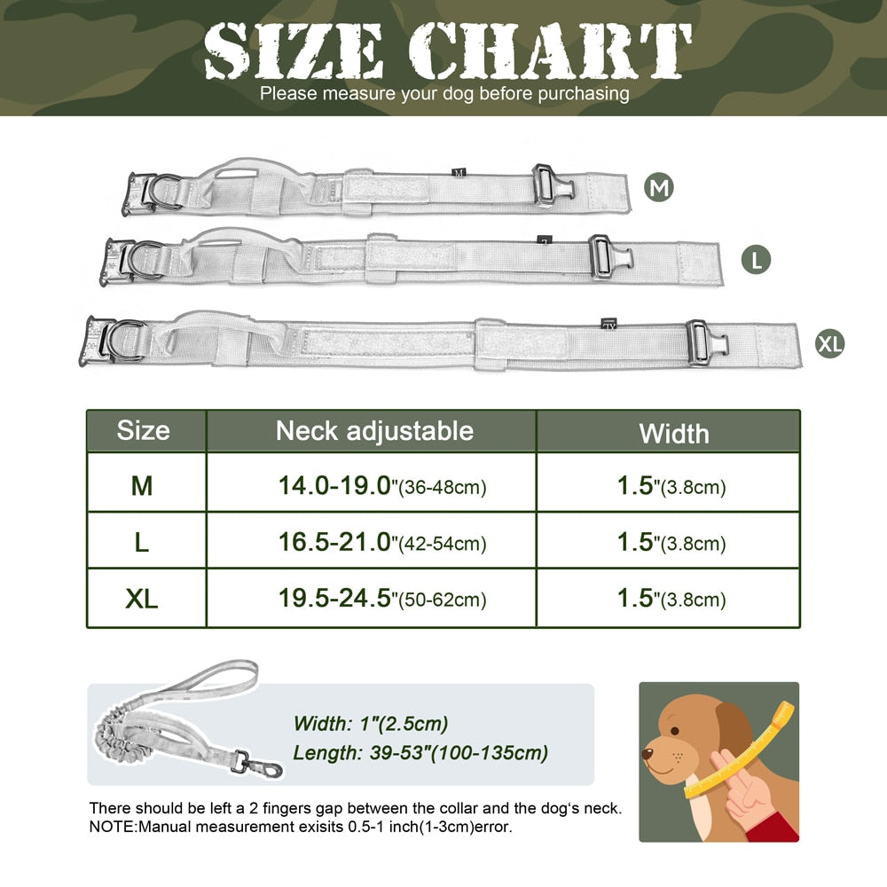 Military Tactical Dog Collar & Leash Set | Adjustable Durable Big Dog Collars & Leashes for Walking & Training Accessories