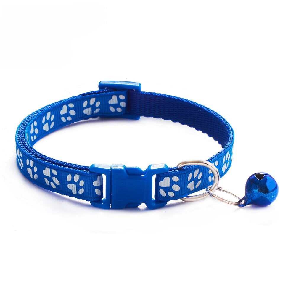 Adjustable Cat Collar with Bell | Colourful Footprint Design for Cats & Small Dogs