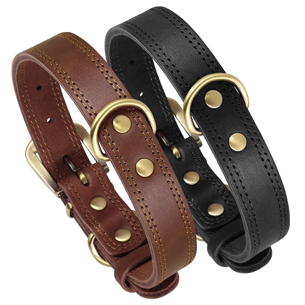 Durable Leather Dog Collar | Real Leather Adjustable Collar for Medium & Large Dogs | Training & Hunting