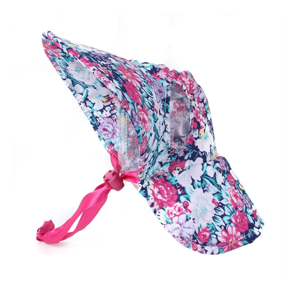 Floral Pet Sun Hat with Ear Holes | Adjustable Summer Dog Sunbonnet with Lace-up for Female Puppies