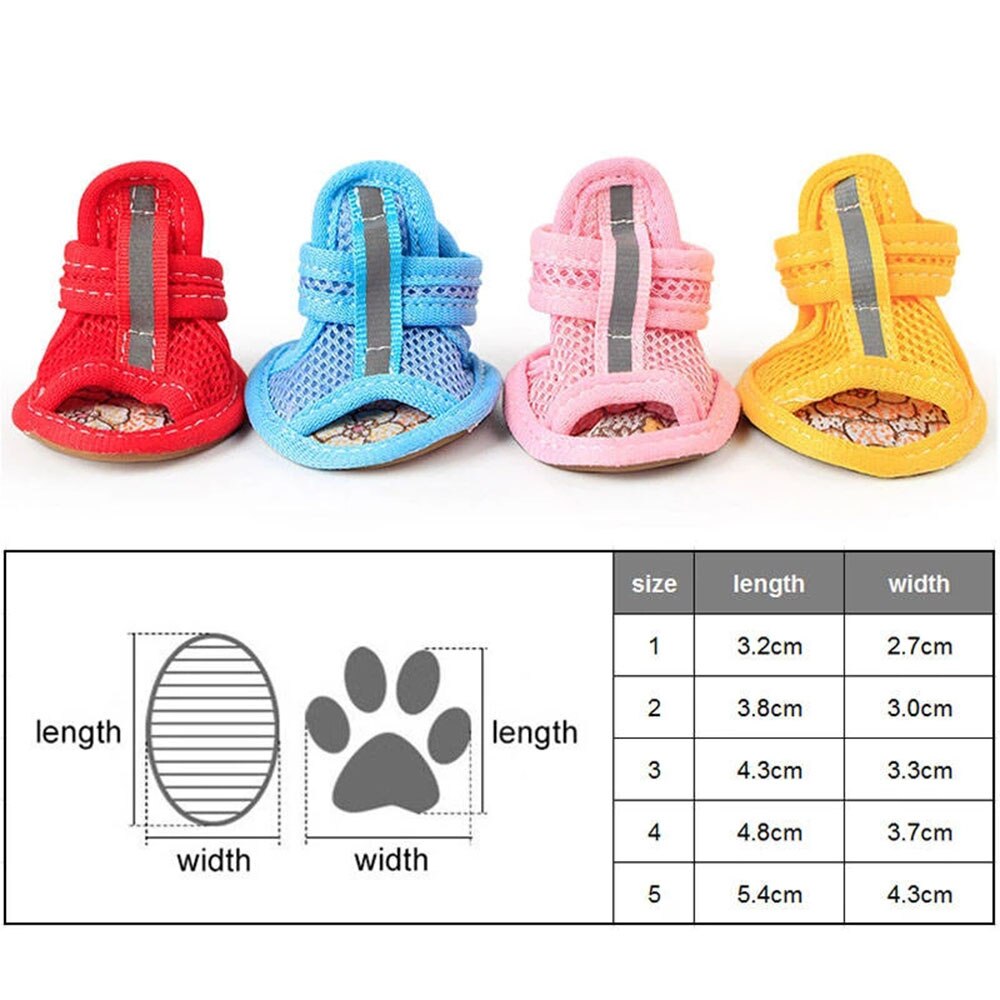Breathable Summer Dog Shoes | Small Size Sandals with Reflective Anti-Slip Soles for Safety