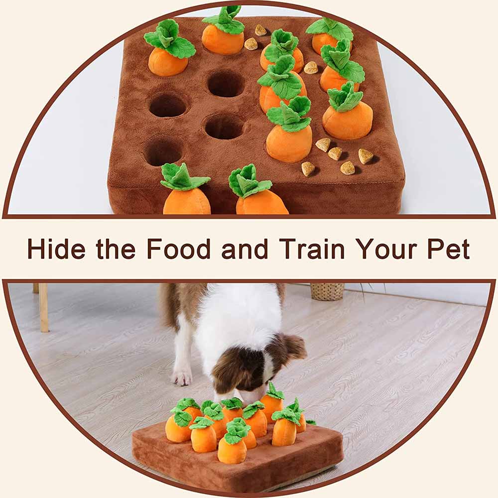 Interactive Dog Toys Carrot Snuffle Mat | Stress Relief Puzzle Toy for Dogs with 4 or 12 Chewable Carrots | Ideal for Mental Stimulation and Nosework