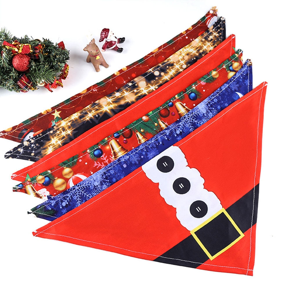 Christmas Holiday Dog Bandana Set | Festive Santa & Tree Designs for Puppies and Small Dogs