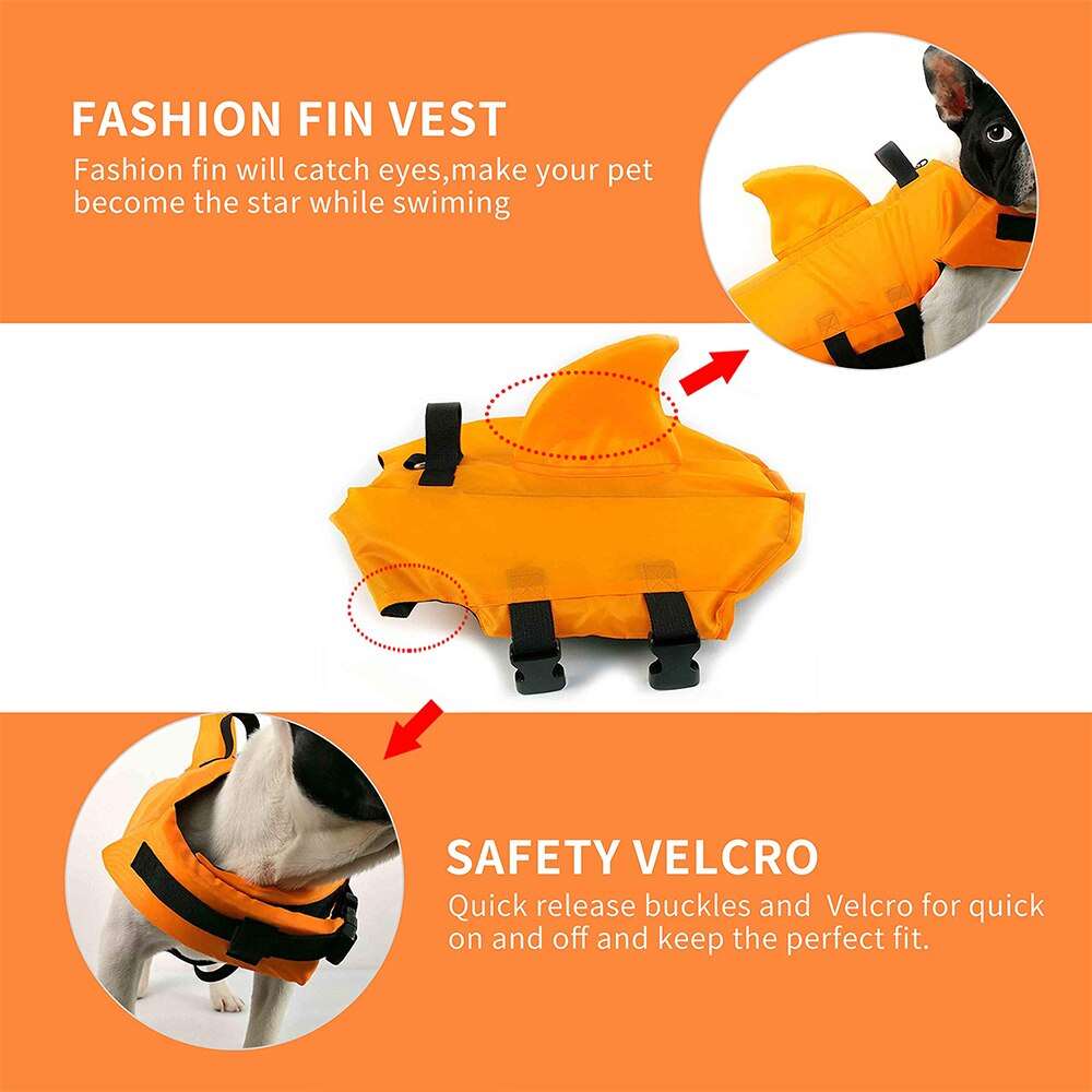 Adjustable Summer Dog Life Jacket | Safety Vest with Handle for Small, Medium, Large Dogs | Surfing, Swimming, Sailboat | Shark Design