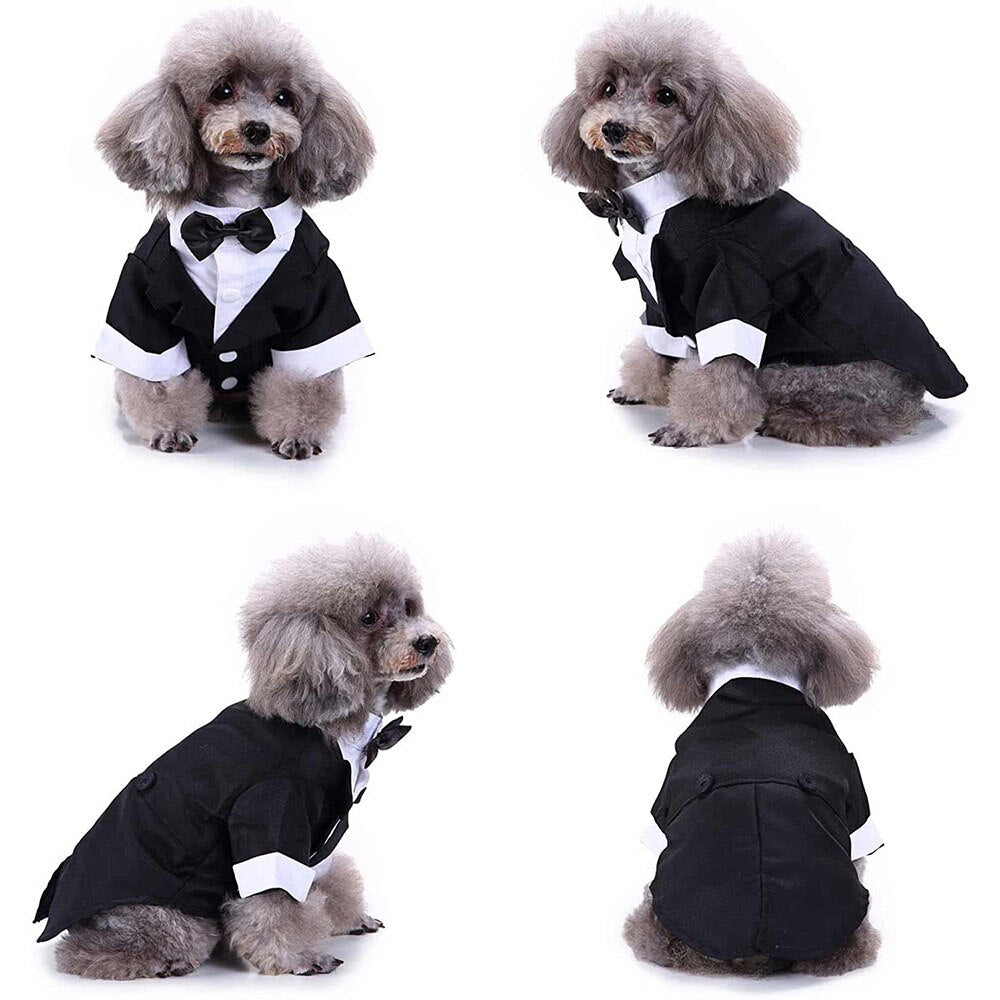 Dog Tuxedo Suit | Formal Pet Wedding Attire with Bow Tie for Dogs & Cats