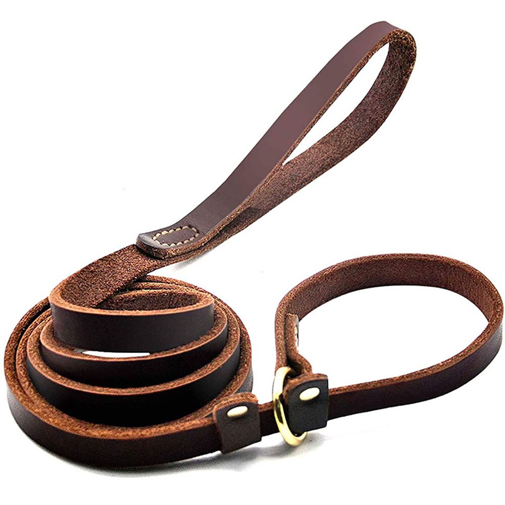 Pet Dog Flat Slip Lead British Style Leather Dog Leash | Durable, Adjustable Slip Loop Lead for Walking & Showing