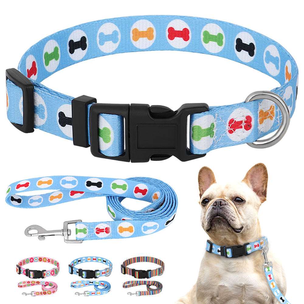 Adjustable Puppy Dog Collar and Leash Set with Cute Printed Design for Dogs and Cats | Walking Lead and Collar Combo