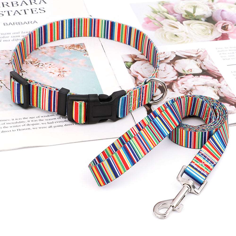 Adjustable Puppy Dog Collar and Leash Set with Cute Printed Design for Dogs and Cats | Walking Lead and Collar Combo