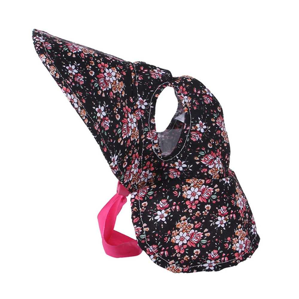 Floral Pet Sun Hat with Ear Holes | Adjustable Summer Dog Sunbonnet with Lace-up for Female Puppies
