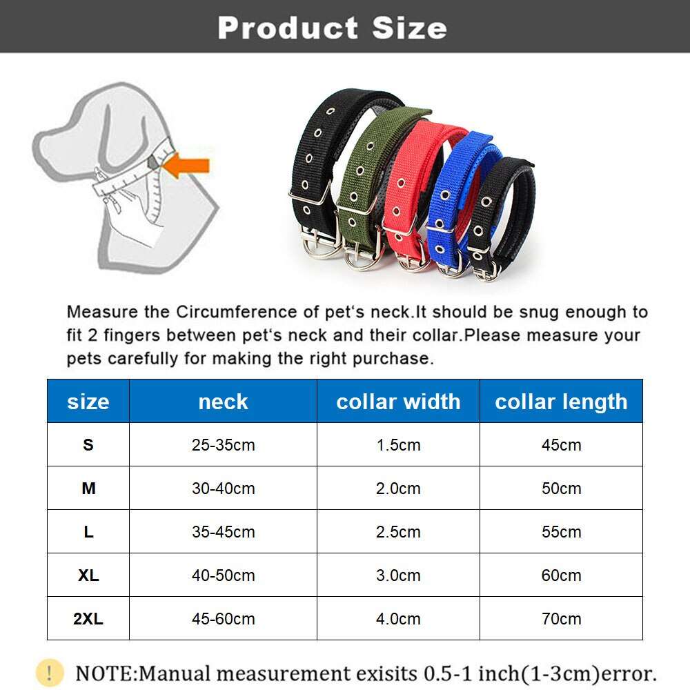 Adjustable Foam Padded Dog Collar | Durable Metal Buckle Pet Collar for Large Dogs & Cats | Strong Walking Collar