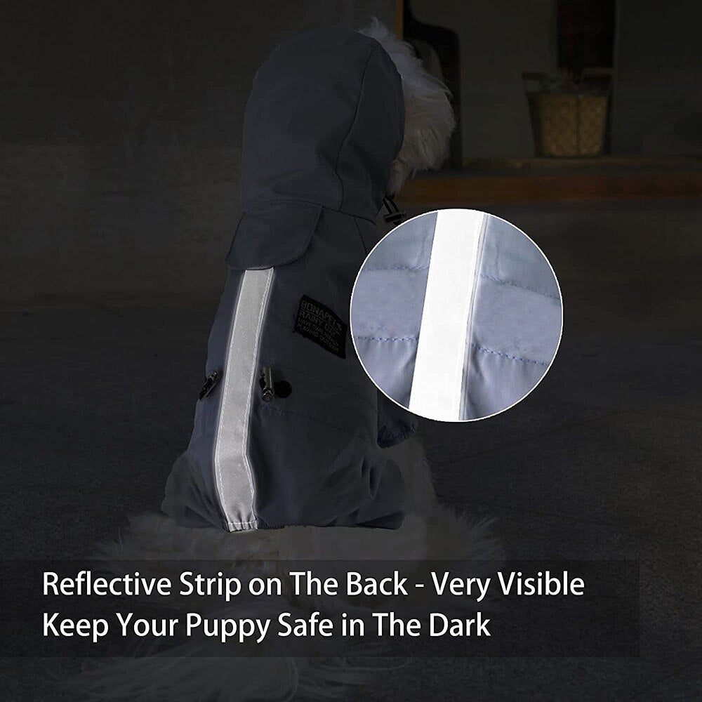 Reflective & Adjustable Dog Raincoat | Waterproof Windproof Hooded Cloak for Pets with Quick Dry Fabric and 4-Leg Coverage