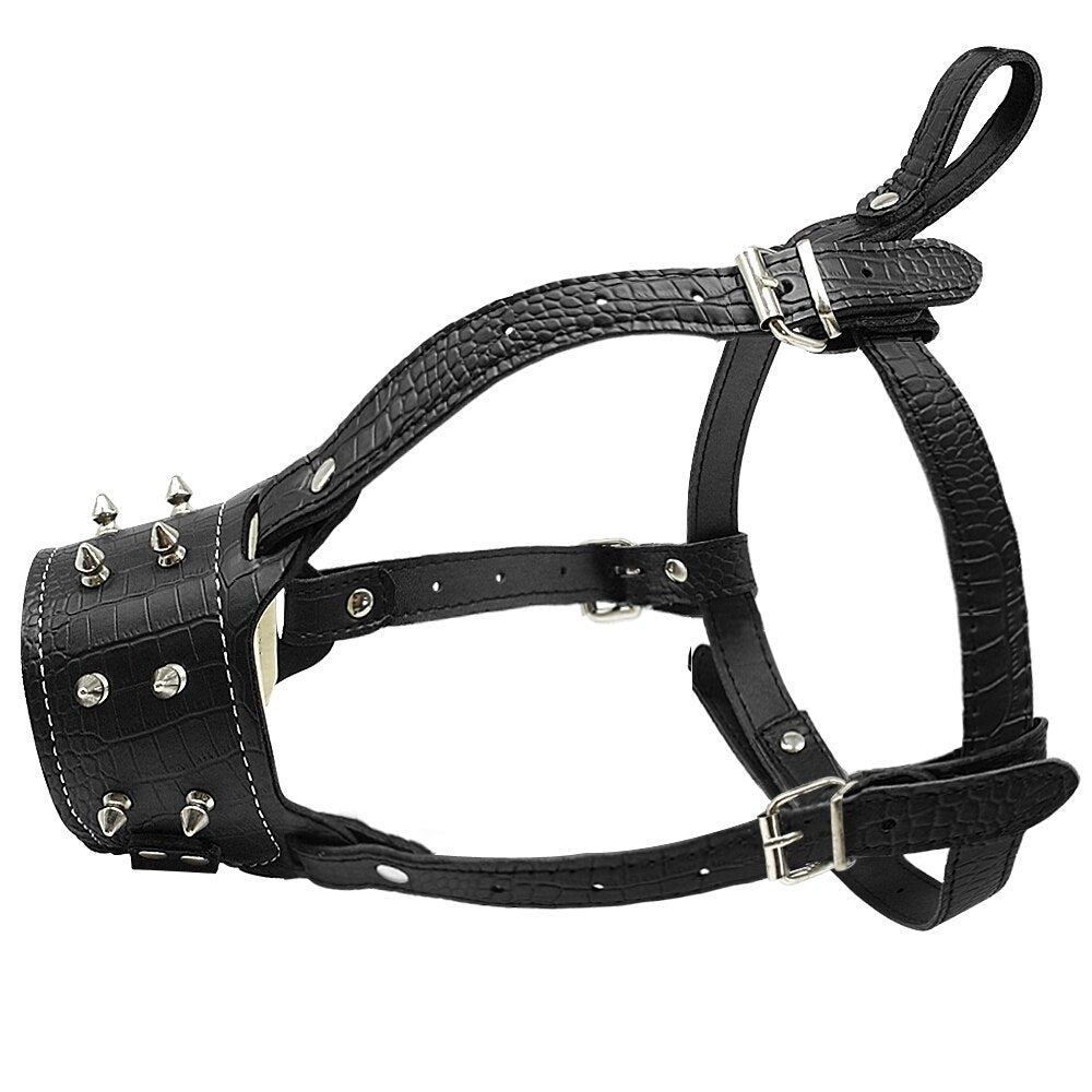 Leather Dog Muzzle for Medium to Large Dogs | Adjustable Spiked Anti-Bark Muzzle for Training & Safety