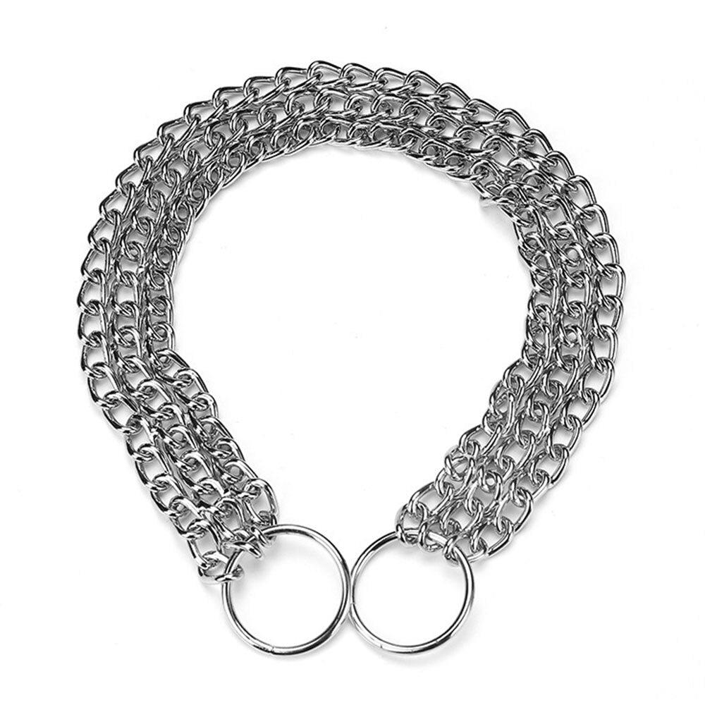 3 Rows Stainless Steel Dog Chain Collar | Strong Metal Slip Pinch Choke Collar for Walking and Training Large Dogs
